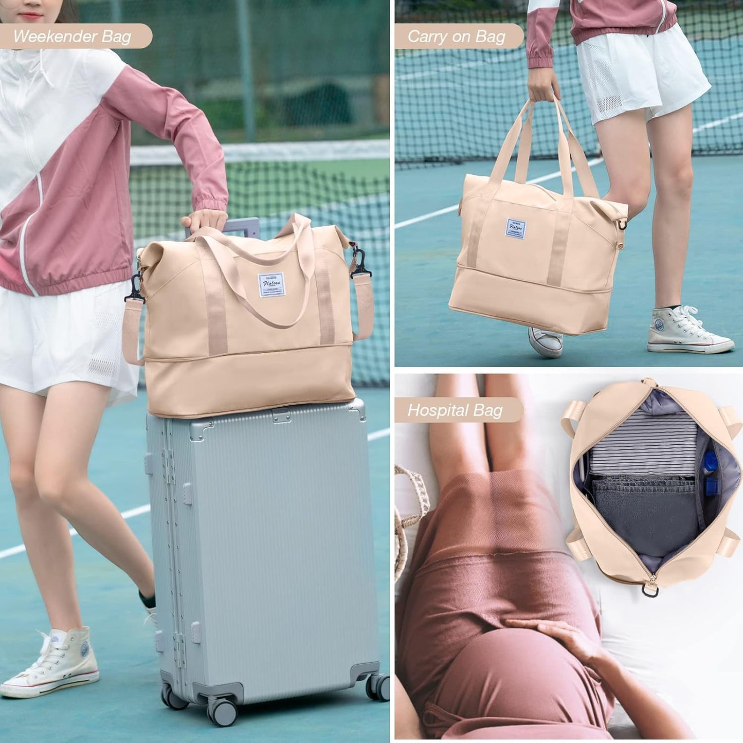 Travel Duffel Bag, Sports Tote Gym Bag, Shoulder Weekender Overnight Bag for Women