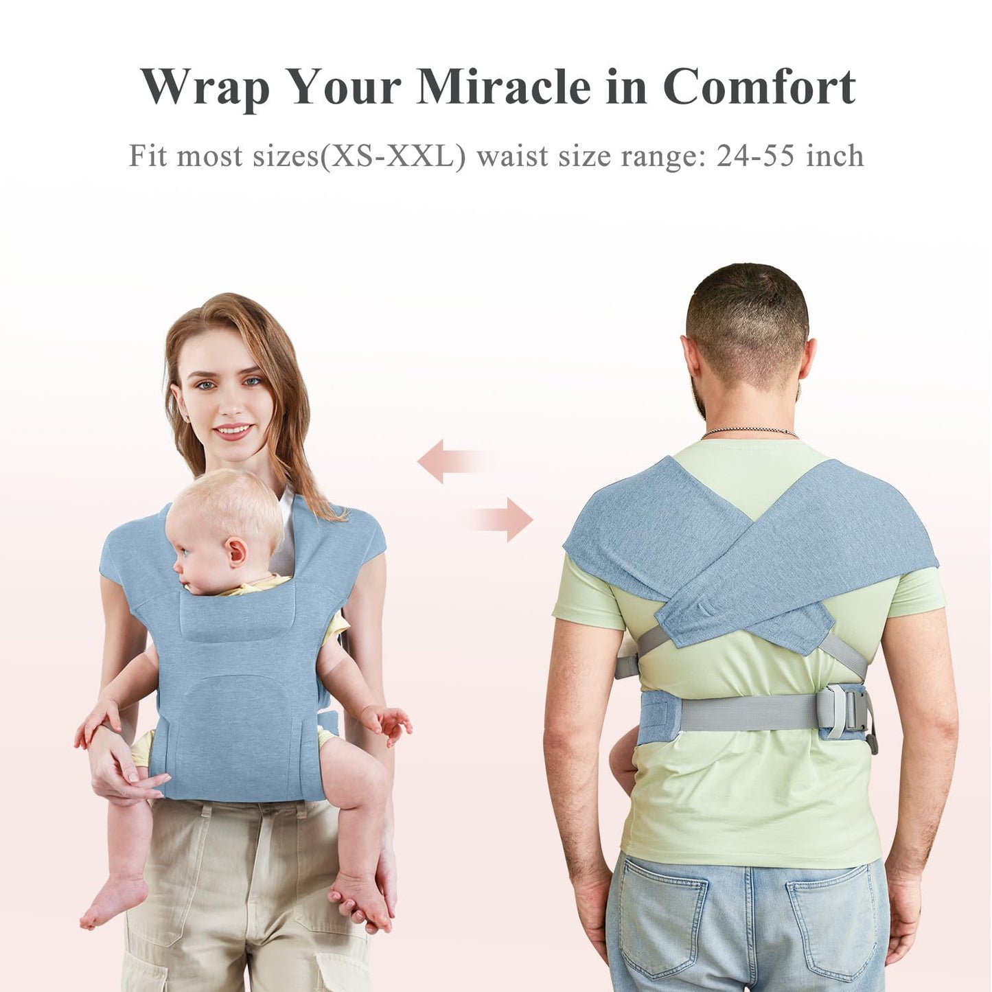 Newborn Carrier, Cozy Baby Carrier, Ergonomic Cross-Back Wrap, Hands-Free with Supportive Comfort, Light Blue