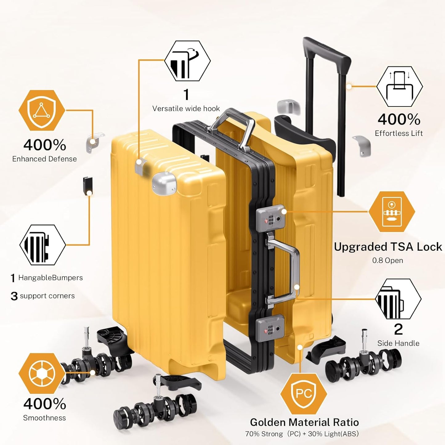 Krute Luggage 24 Inch Aluminum Frame Zipperless Suitcase with Spinner Wheels Checked Luggage PC+ABS Lightweight Hardshell