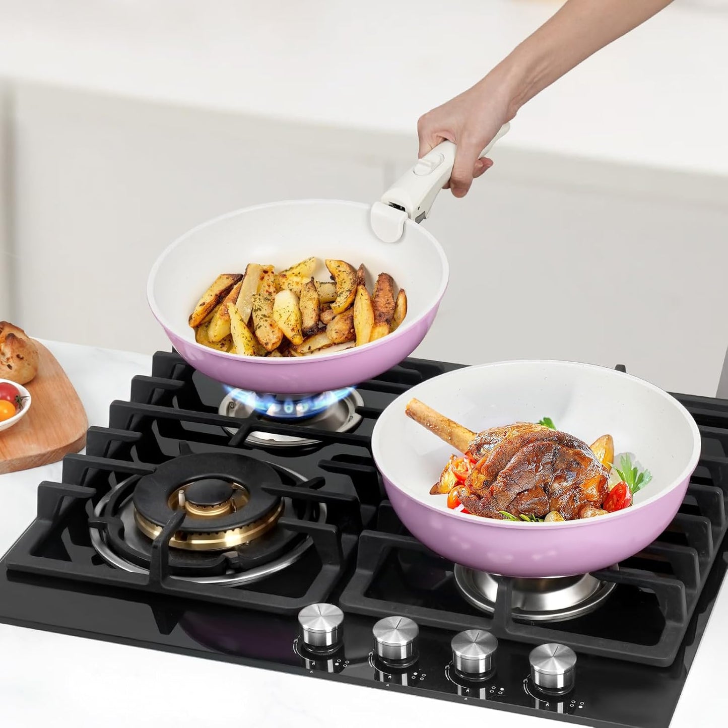 15Pcs Pots and Pans Set Non Stick, Cookware Sets with Detachable Handle, Nonstick RV Kitchen Cooking Tools Removable Handles, Oven Safe, Induction Fast, Stackable Induction Cookware, Pink