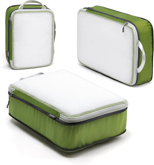 Cipway Mesh Compression Packing Cubes, Ultralight See Through Luggage Organizer Bags, Travel Essentials for Carry on Suitcase（3 Pcs,Green）