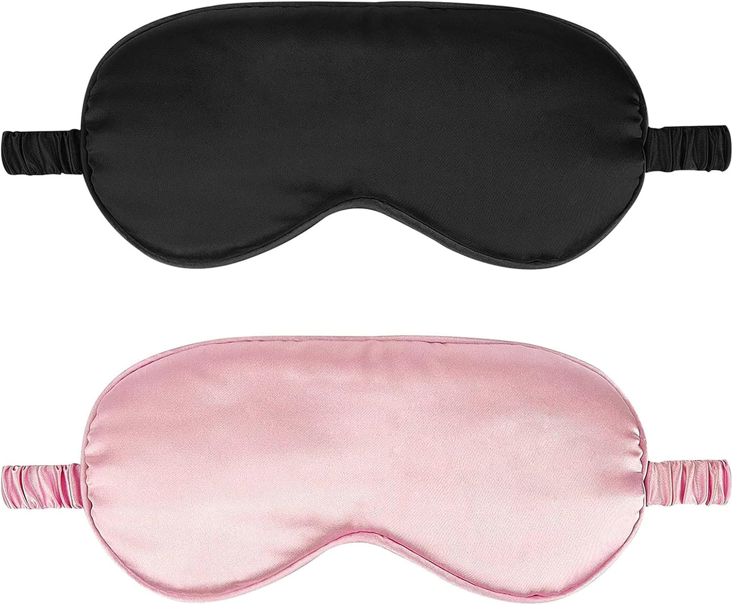 2Pack Silk Sleep Mask,IEKEODI Eye Mask for Sleeping,Elastic Blackout Eye Mask & Blindfold for Full Night's Sleep,Travel and Nap(Black+Pink)
