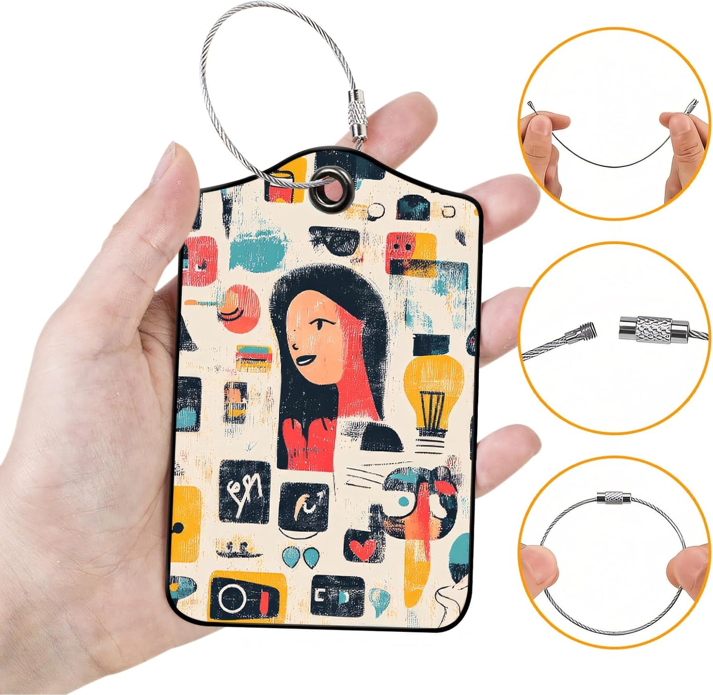 Luggage Tags for Suitcases, 2-Pack PU Leather for Cruise & Travel, Baggage ID Tags with Privacy Cover & Address Card, Durable Metal Ring, Kids Adults Travel Accessories, Artistic Mindscape