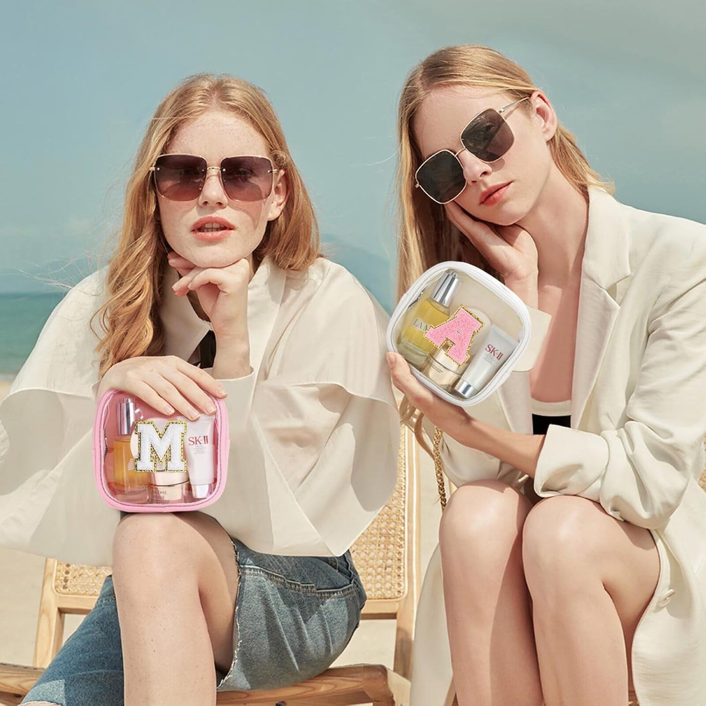 YOOLIFE Initial Make Up Bag Travel Toiletry Bag, Clear Makeup Bag Preppy Cosmetic Bags Organizer Travel Essentials Gifts for Women Teen Girlfriend Teacher Mom Birthday Mothers Day Gifts White Z