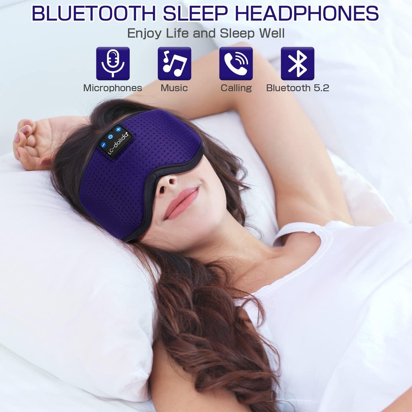 LC-dolida Sleep Headphones, Sleep Mask Bluetooth Wireless Music Eye Mask, Sleeping Headphones for Side Sleepers Sleep Mask with Bluetooth Headphones Ultra-Thin Stereo Speakers Perfect for Sleeping