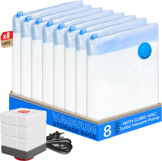 Vacuum Storage Bags for Clothing, 8 Large Vacuum Seal Bags Space Saver for Clothes, Comforters, Blankets, Bedding, Vacuum Sealer Bags with Electric Pump (2025 Upgrade)