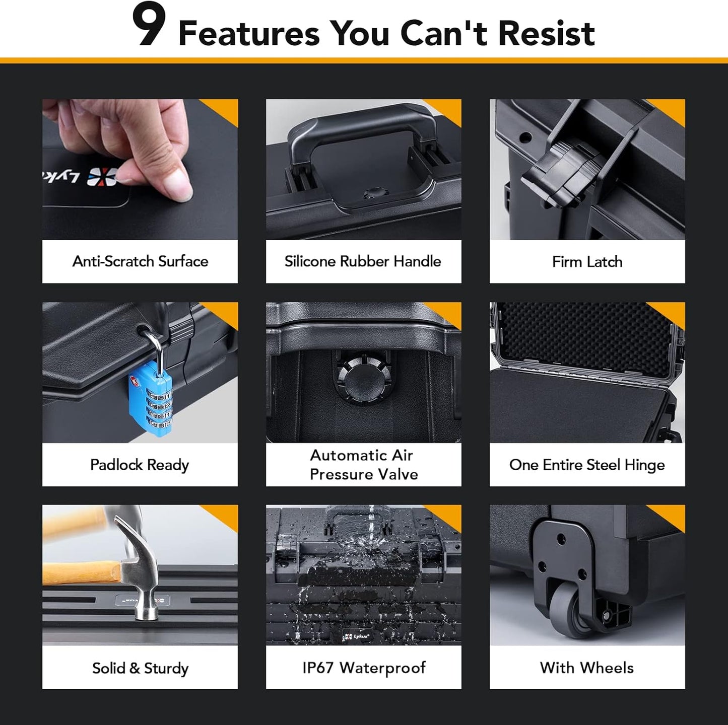 Lykus HC-6540 Large Waterproof Hard Case with Wheels and Customizable Foam, Interior Size 25.6x18.9x15 inch, Suitable for large electronic equipment and more