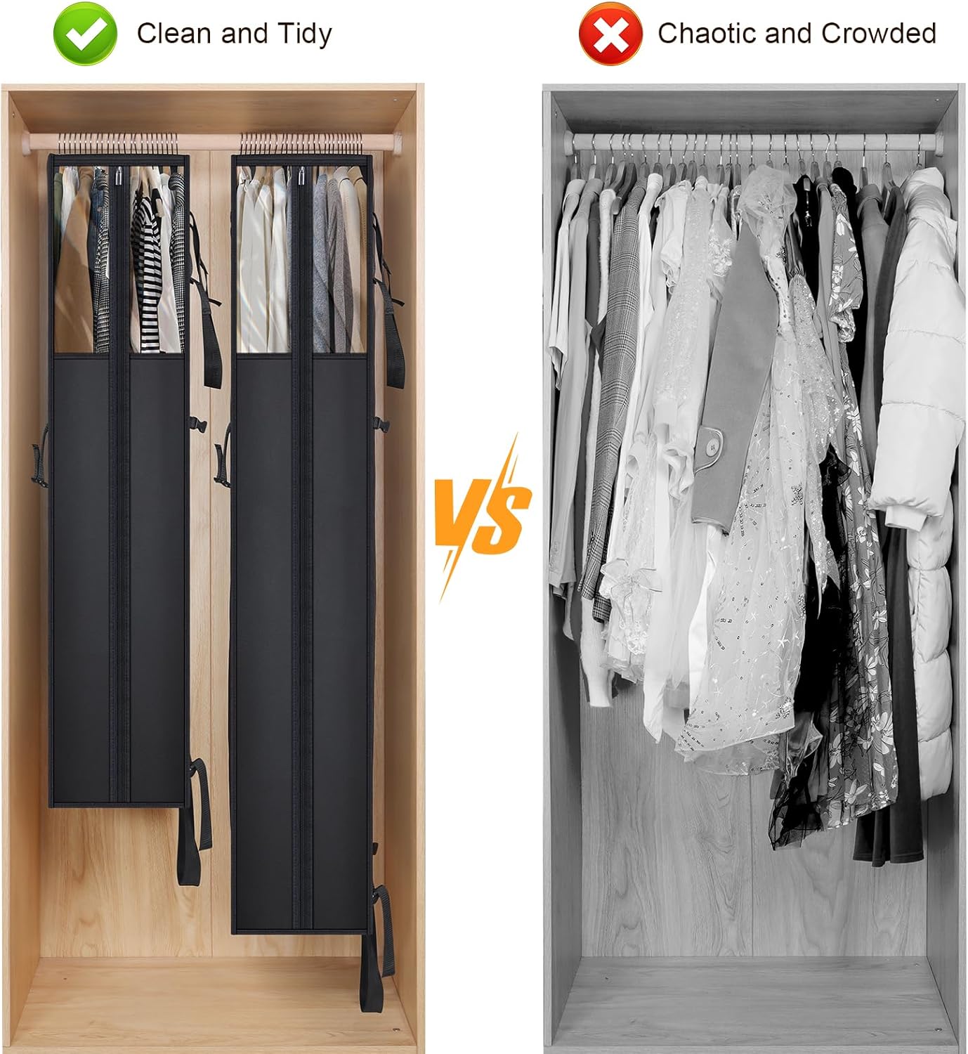 Univivi Hanging Garment Bag for Travel, 60" Heavy Duty Suit Bags, Extra Capacity Hanging Clothes Bag for Closet Storage, Dress Cover with Handles and Buckle Straps for Suit, Coat, Jacket