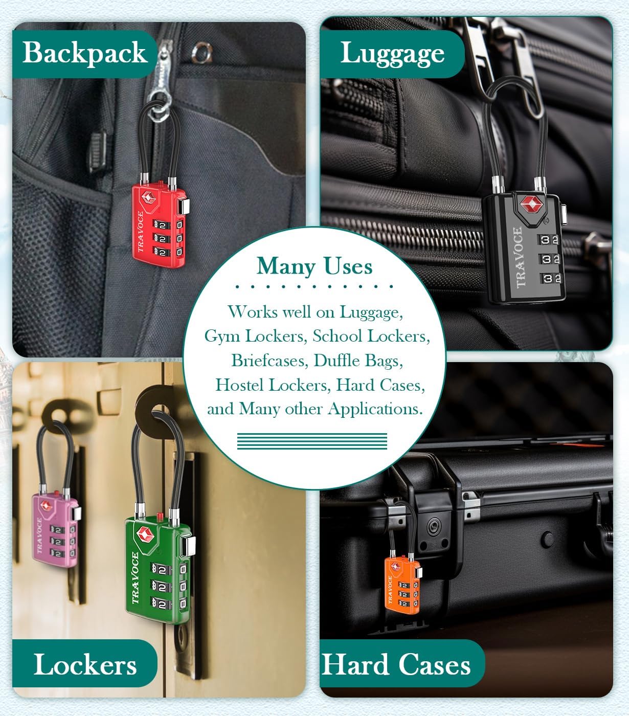 TSA Approved Luggage Locks, Travel Locks Which Also Work Great as Gym Locks, Toolbox Lock, Backpack and More, Black 4 Pack