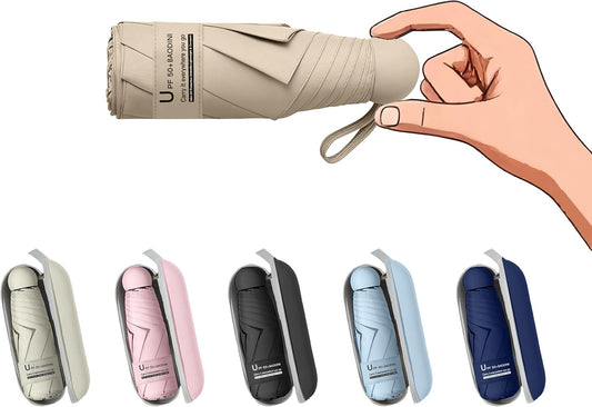 BAODINI Travel Mini Umbrella for Purse With Case Small Compact UV Sun Protection Sun Lightweight Tiny Pocket Manual Open Close Umbrella for Women Kids and Men