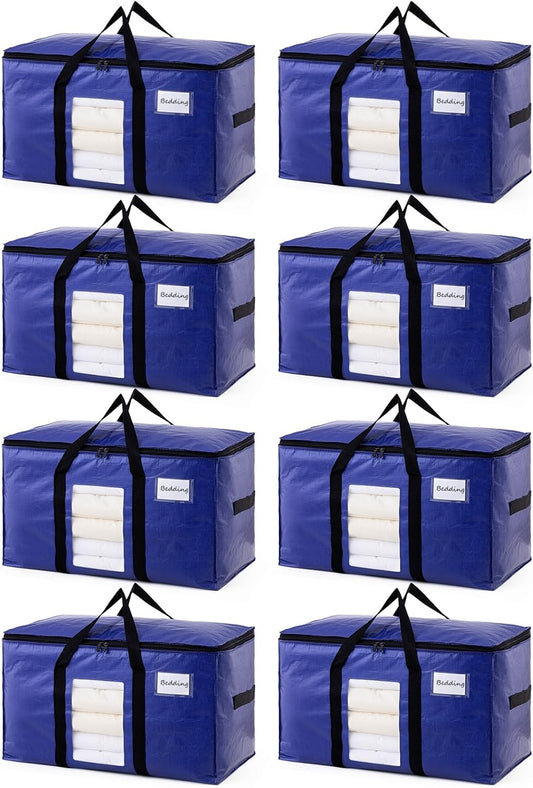 TAILI 8 Pack Dark Blue Extra Large Moving Bags, Heavy Duty Totes with Visible Window, Wrap Around Handles, Great for Storage