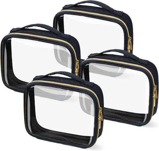 TSA Approved Travel Toiletry Bag,4 Pack Clear Makeup Bags with Handles,Quart Size Clear Cosmetic Bags for Traveling Women,Men,Carry on Airport Airline Compliant Bag,Black