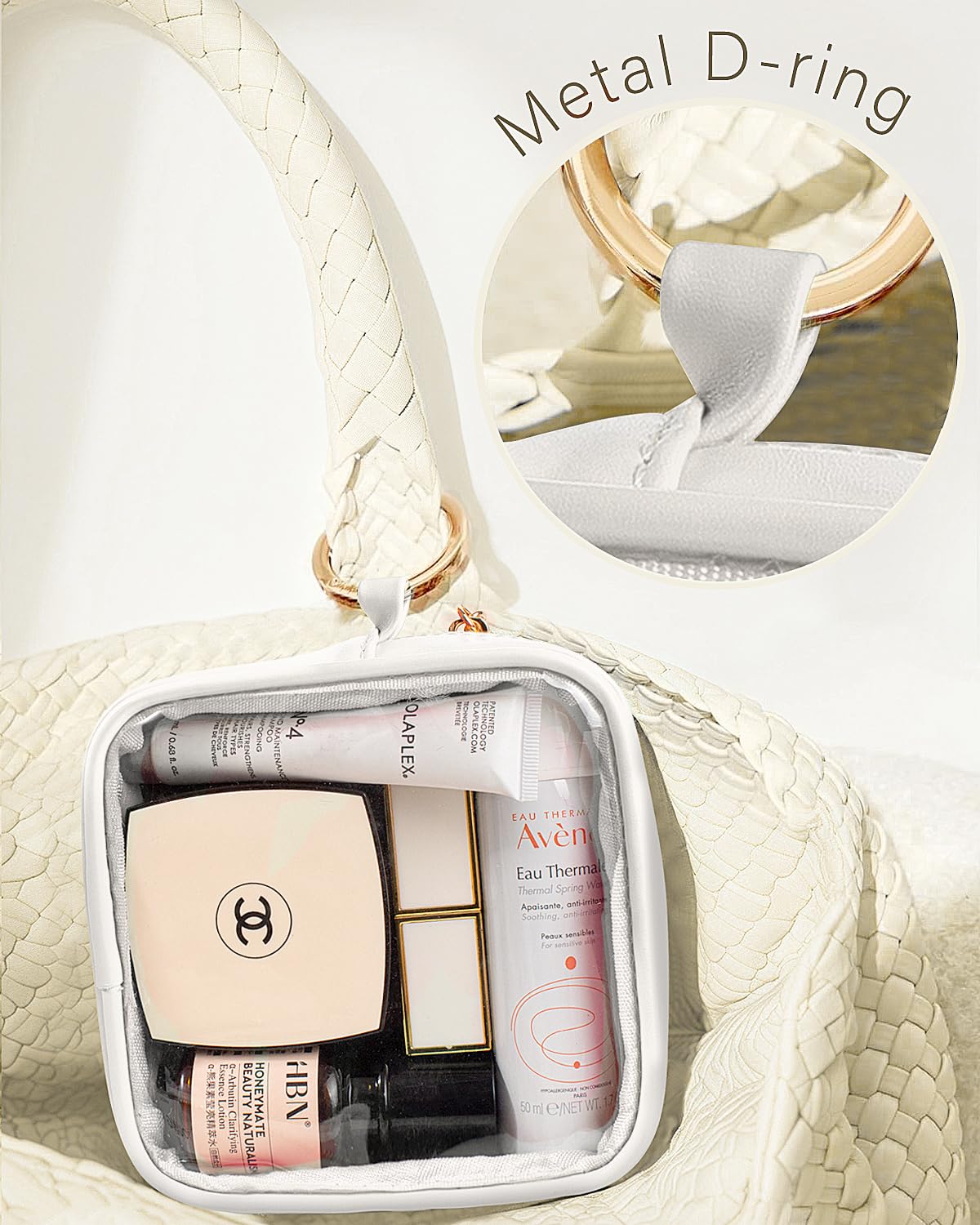 LETGO Small Makeup Bags for Purse-Mini Clear Toiletry Bag,Travel Size Toiletries Clear Cosmetic Bags Travel Essentials Car Makeup Bag Car Accessories for Women Men (Mini White)