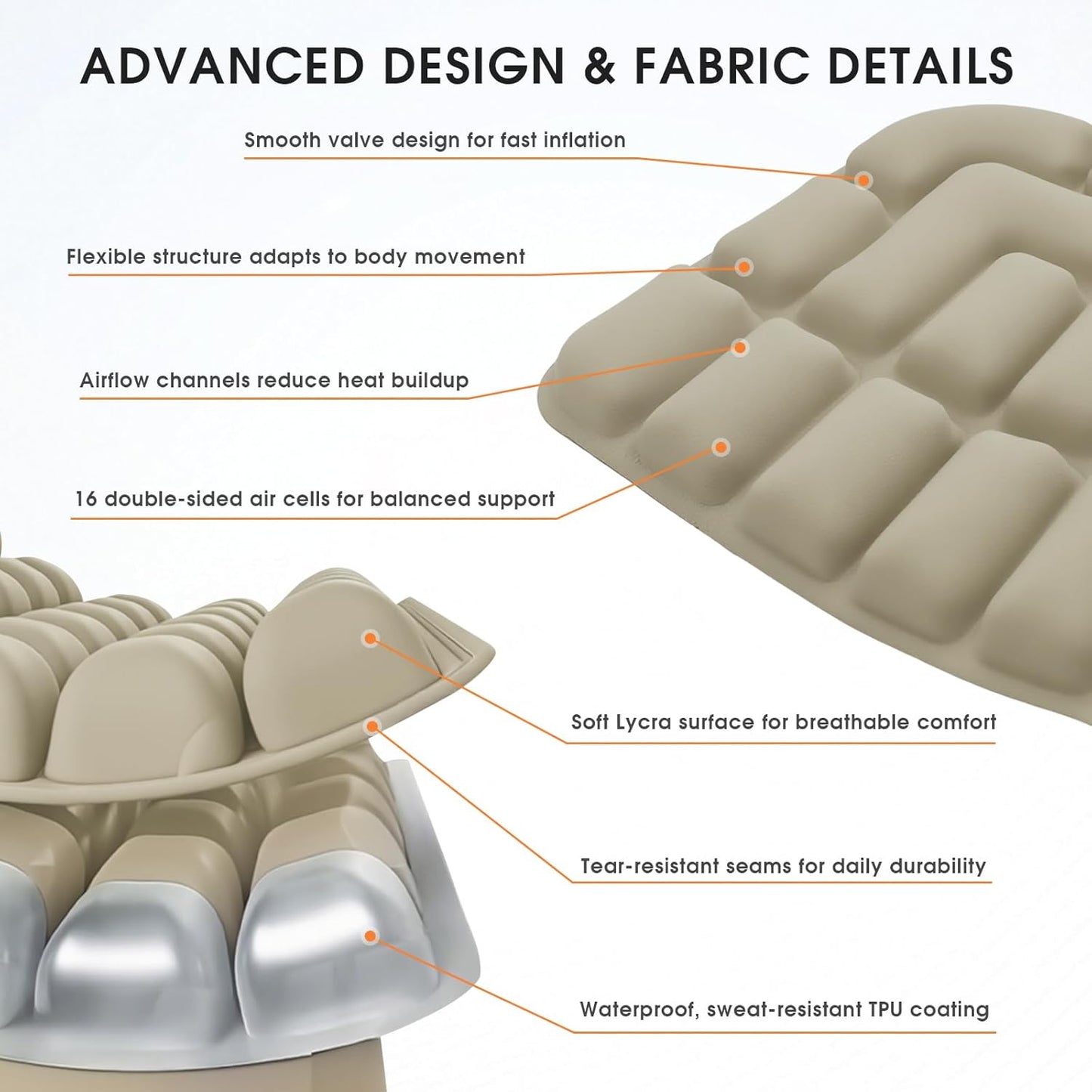 3D Inflatable Seat Cushion for Pressure Relief - Airplane Travel Air Sitting Pad with Storage Bag, Portable Inflatable Seats Cushions for Car Chair Camping Wheelchair Stadium Bleacher, Khaki