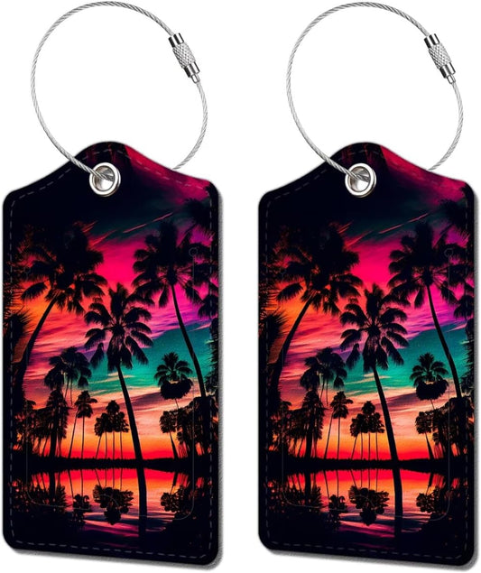 2 Pack Luggage Tag for Suitcase, Cute Unique Leather Bag Tags Identifiers Privacy Cover ID Label with Durable Steel Loop for Women Men Kids Girls Travel, Dusk