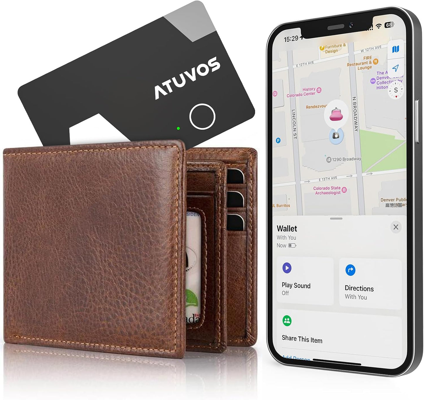 [2025 Apple MFi Certified] ATUVOS Rechargeable Wallet Tracker Card, Ultra Slim 1.6mm Wallet Card Tracker Tag Works with Apple Find My (iOS Only), Item Locator for Luggage Tags, IP67 Waterproof, 1 Pack