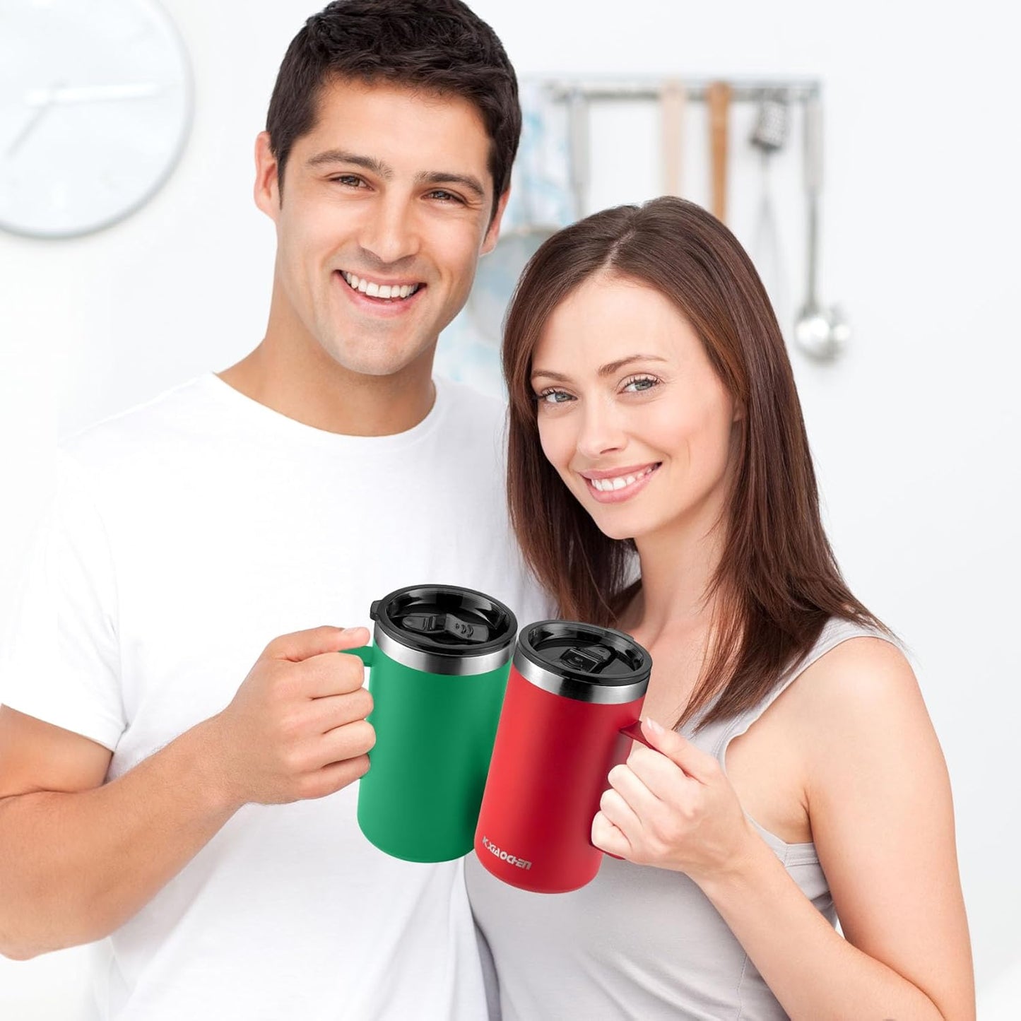 KXIAOCHEN 20oz Insulated Coffee Mug with Lid, Stainless Steel Coffee Cup, Double Wall Vacuum Coffee Tumbler with Handle, Premium Thermal Travel Coffee Mug (Emerald)