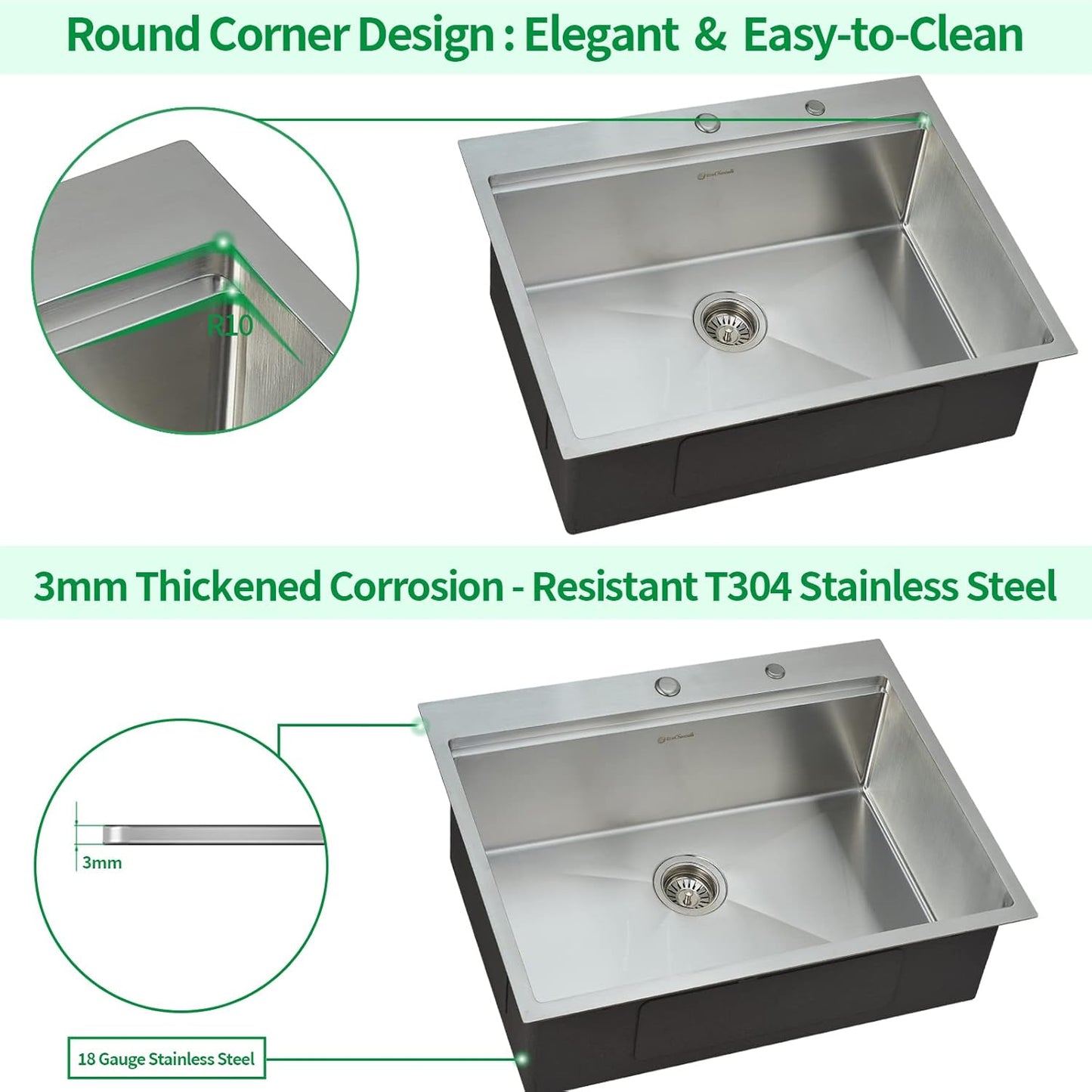25 x 22 Inch Kitchen Sink, Drop In Stainless Steel Single Bowl Workstation Sink,with Cutting Board,for Kitchen, Laundry, Utility Room