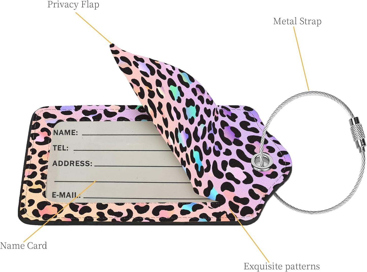 2 Pcs Luggage Tags for Suitcases,PU Leather Cruise Ship Luggage Tags with Privacy Cover Label Address Card and Durable Metal Ring Suitable for Men Women Children Handbags Backpacks,Gradient Leopard