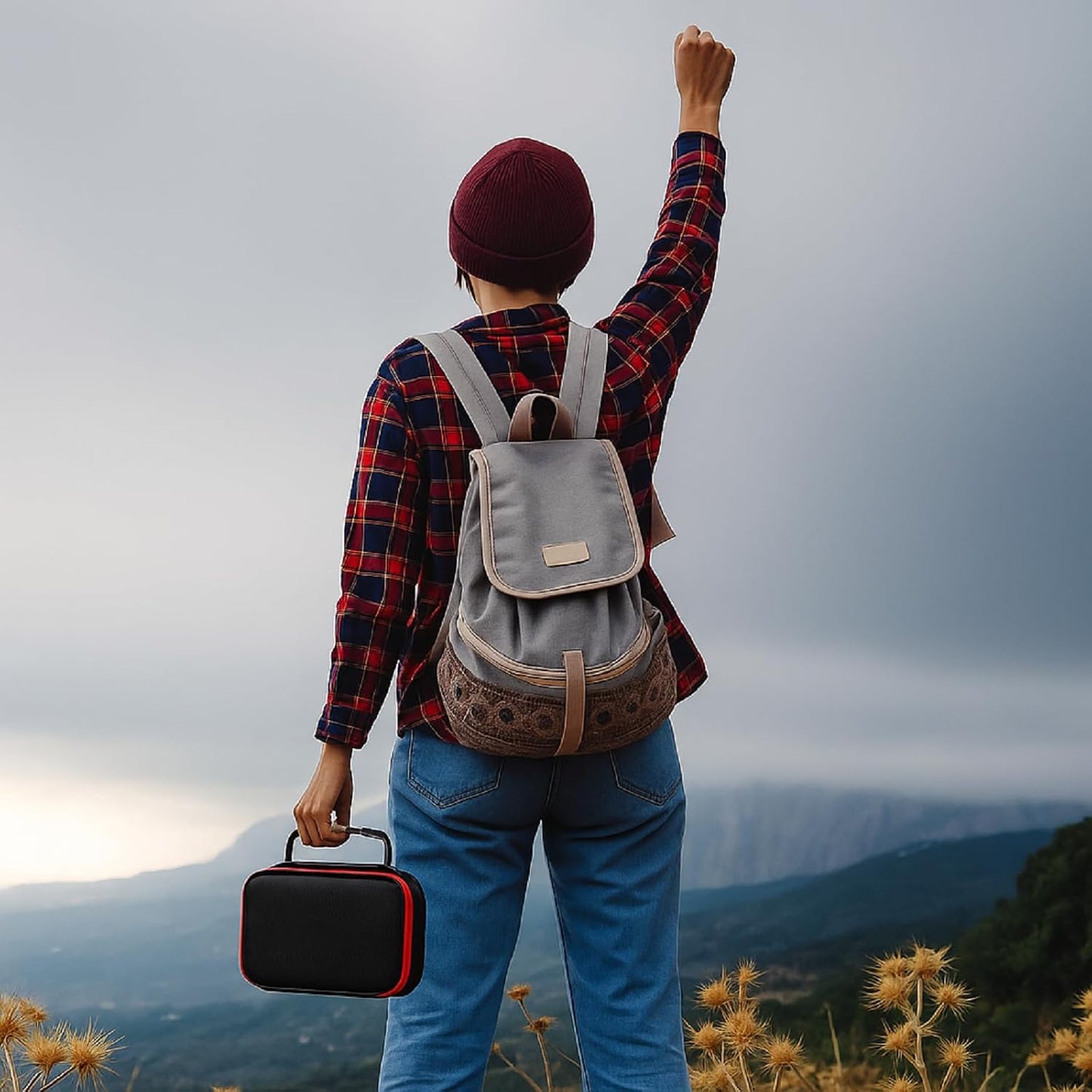 EVA Hard Case with Customizable Foam Protective EVA Carrying Case Shockproof Outdoor for Camera, Digital Products, Electronic Instruments with Knife(Black and Red,7.1 x 4.7 x 3.1 Inch)