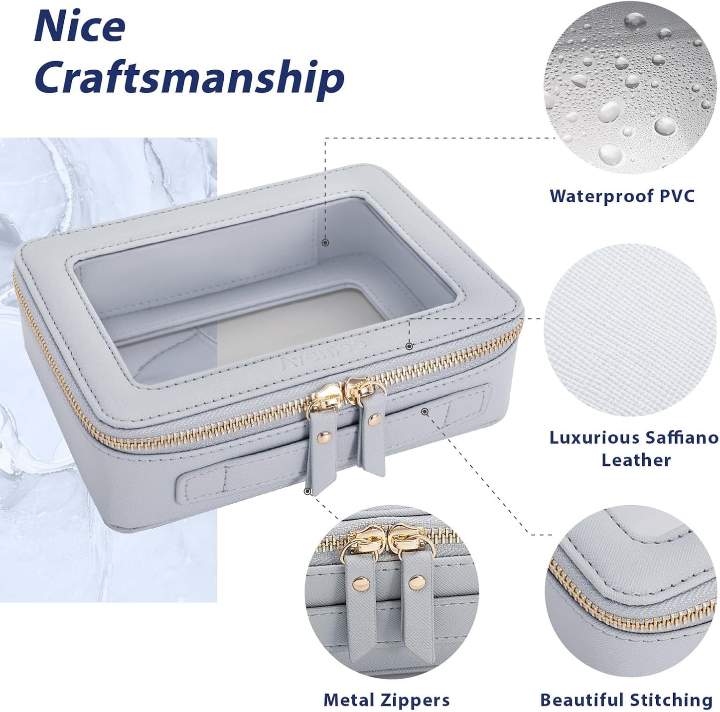 Aveniee Clear Makeup Bag Organizer,Large Travel Toiletry Bag for Women, Waterproof Cosmetic Pouch with Zippers,Car Organizers and Storage Case for Accessories,Blue