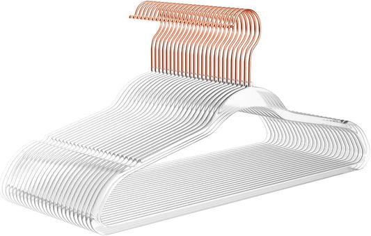 Premium Clear Invisible Acrylic Hangers,Crystal Plastic Hangers,Clear Hangers 50 Pack Ultra Slim & Space Saving Suit Hangers for Coats, Pants & Dress Clothes