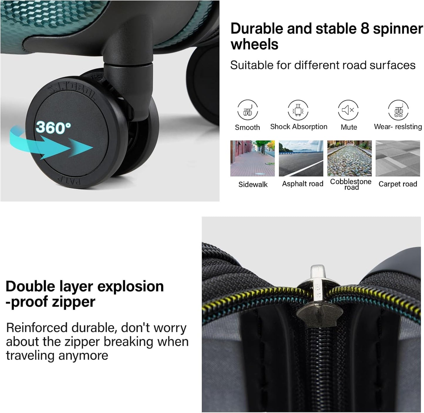 Hanke 24 Inch Expandable Checked Luggage Lightweight PC Hard Shell Luggage Suitcases with Wheels Travel Luggage Rolling Large Suitcase Travel Luggage Bag for Go to University.(Blackish Green)