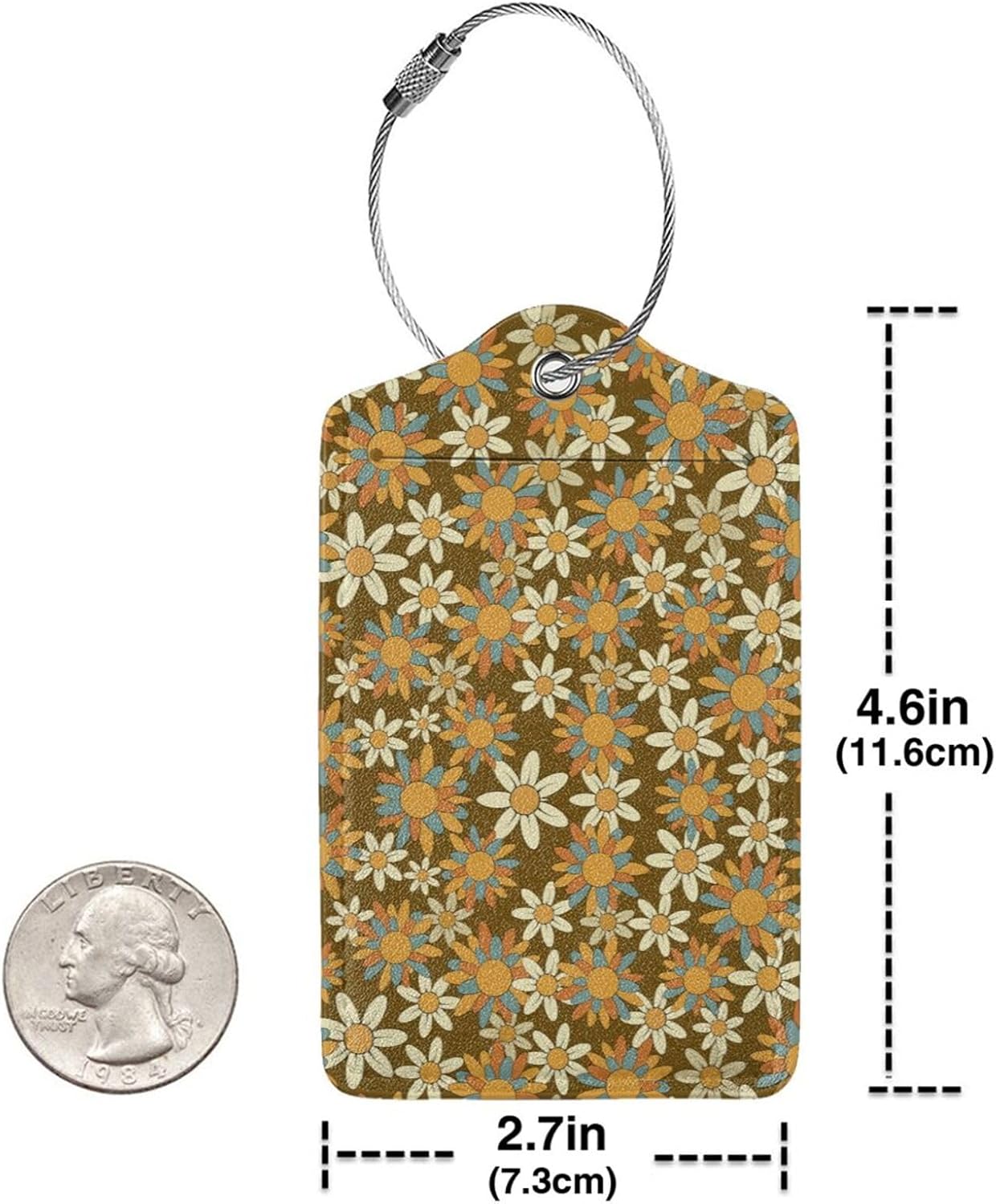 Flowers Leather Luggage Tag with Stainless Steel Ring, Fun Name Id Card Cover Travel Bag Tag Set, Suitable for Travel Bag Luggage Women Men 4 PCS