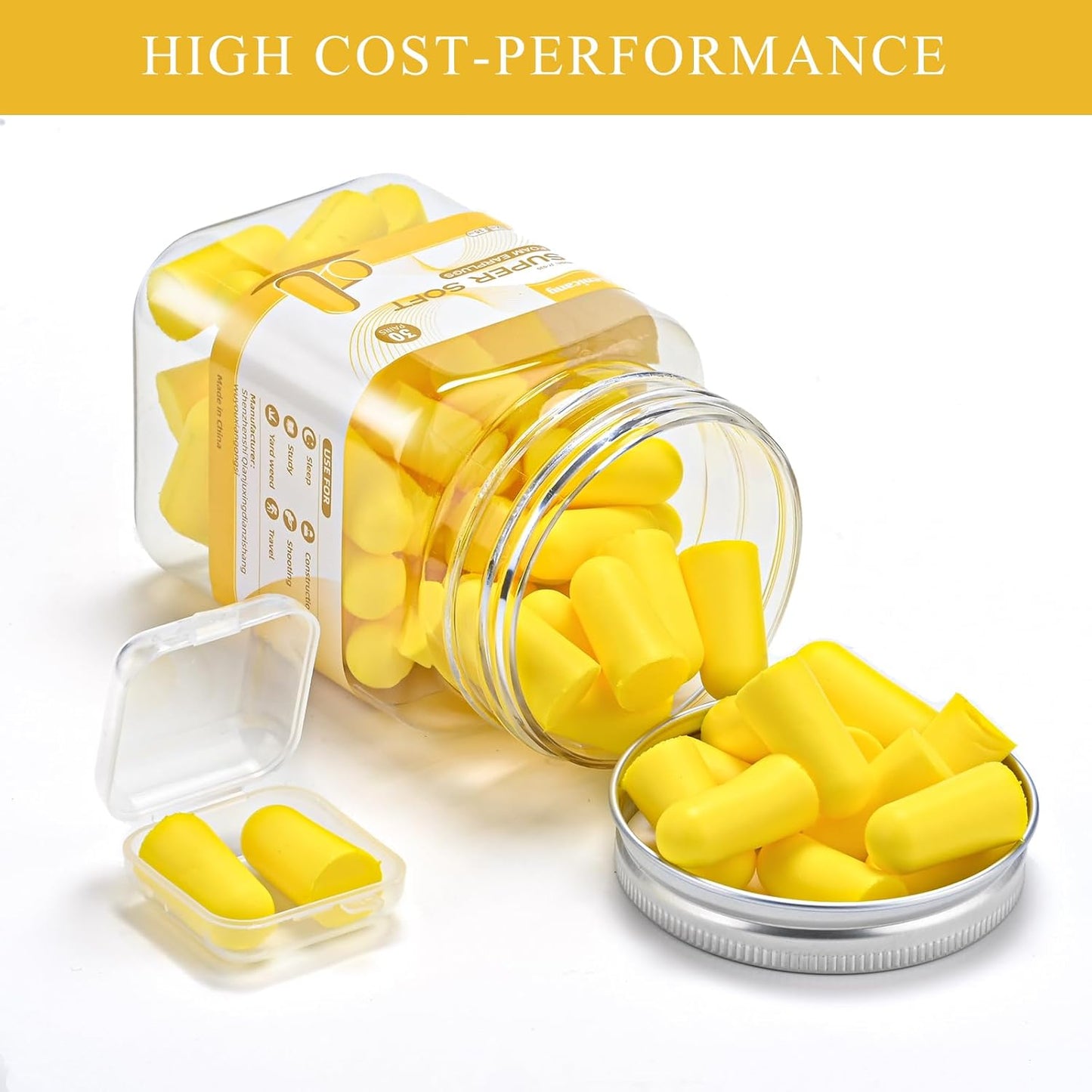 30Pair Soft Foam EarPlugs, 32dB Disposable Sound Blocking Noise Cancelling Ear Plugs for Concerts Loud Music/Shooting Guns/Work Construction, Hearing Safety Protection (Yellow)