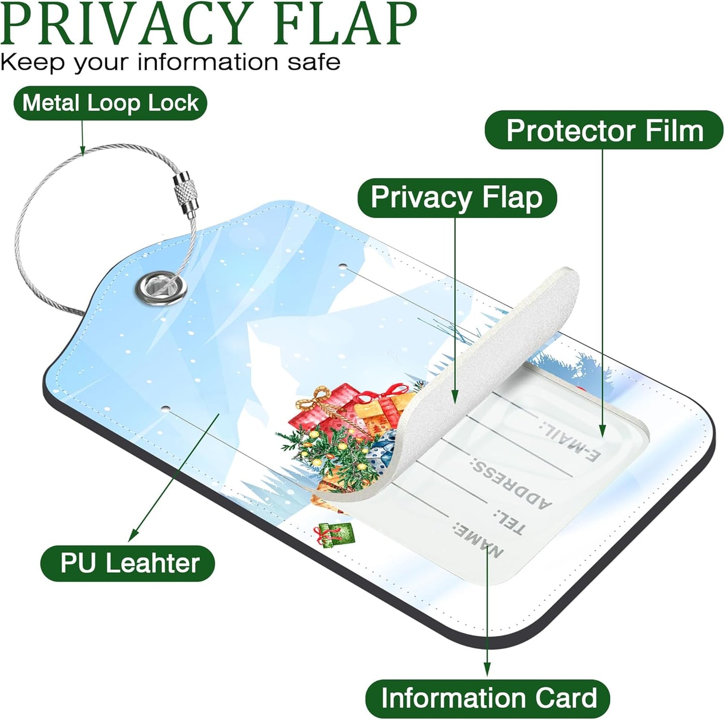 2 PCS Leather Luggage Tags for Suitcase Red Pickup Christmas Tree and Gifts Travel Luggage Tag with Privacy Flap Name ID Label and Metal Loop for Travel Bag Suitcase