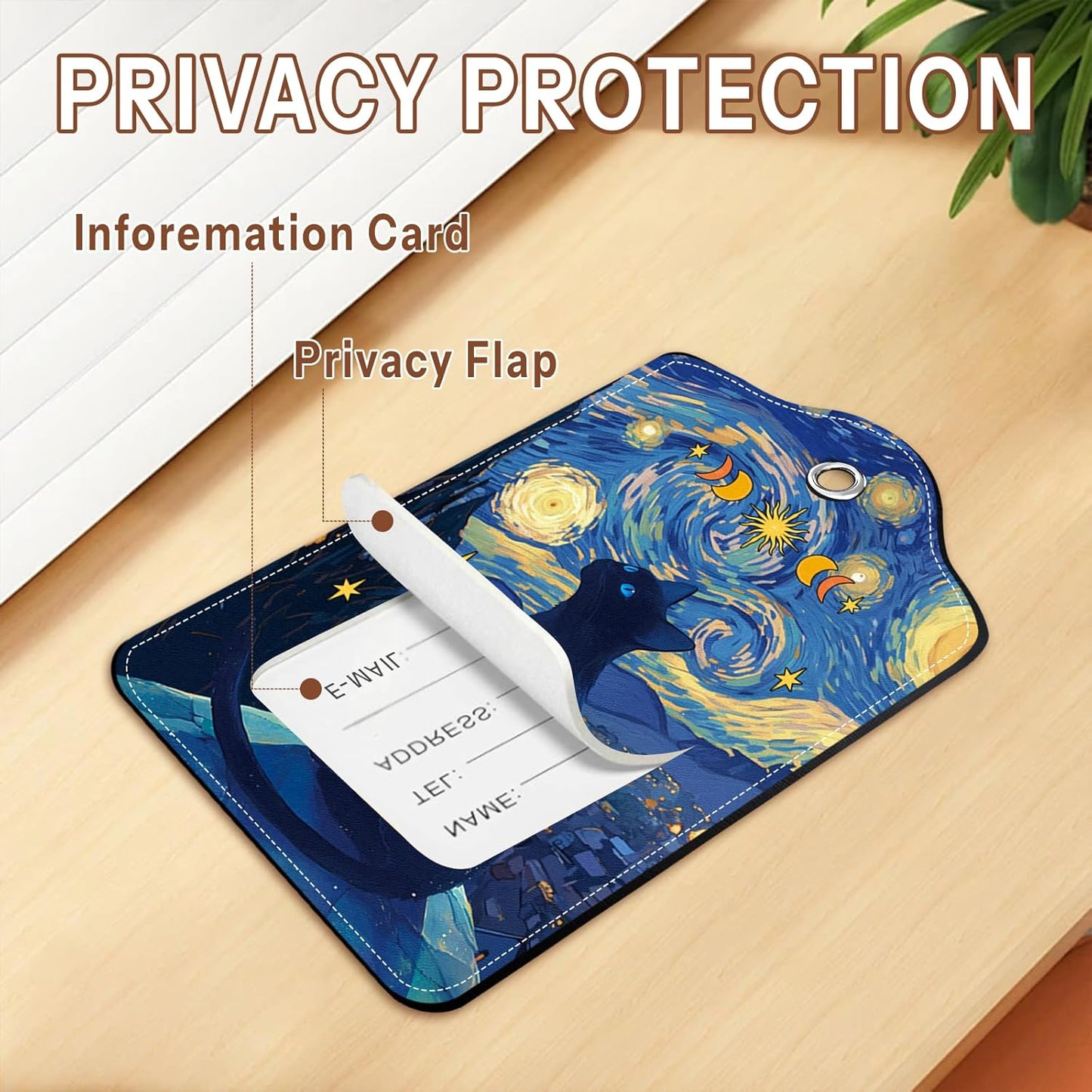 2 Pcs Colorful Luggage Tags for Suitcase, Cat Leather Luggage Tags Cute, Privacy Cover ID Label with Stainless Steel Loop & Address Card, Funny Cat Travel Bag Tag Luggage Accessories for Suitcases