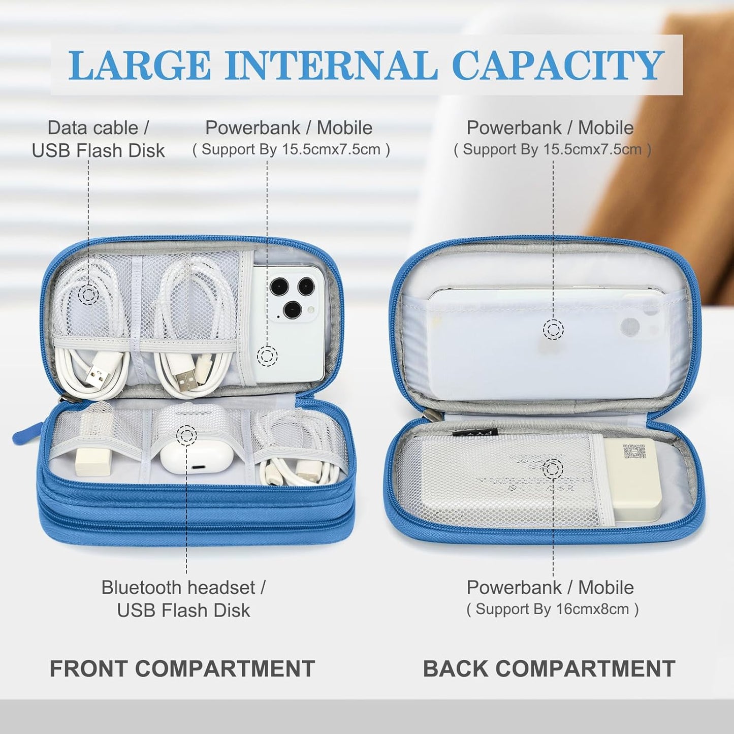 FYY Electronic Organizer, Travel Organizer Bag Pouch, Electronic Accessories Carry Case, Portable Waterproof Double Layers All-in-One Storage Bag for Cable, Cord, Charger, Phone, Earphone, Cyan