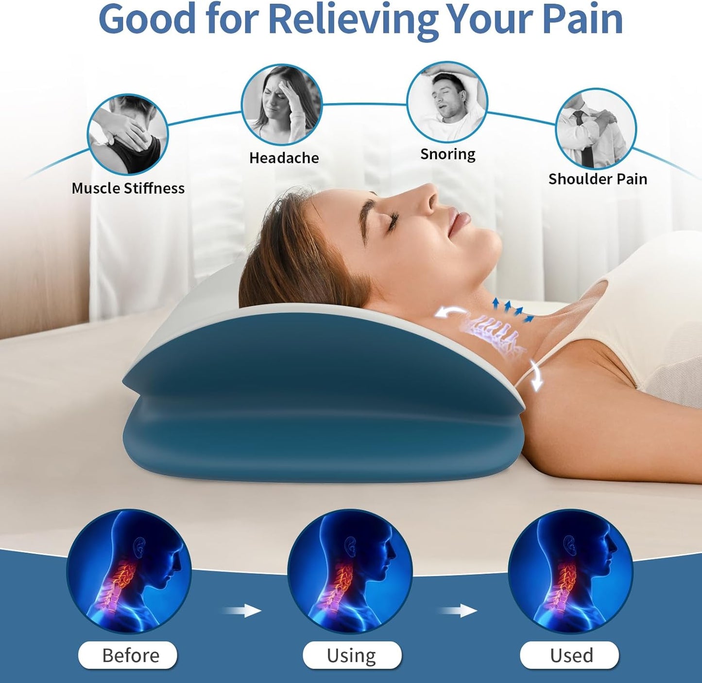 Cervical Neck Pillow for Pain Relief - Ergonomic Memory Foam Contour Pillows for Side, Back & Stomach Sleepers, Cervical Pillow for Neck Support Sleeping with Breathable Cover