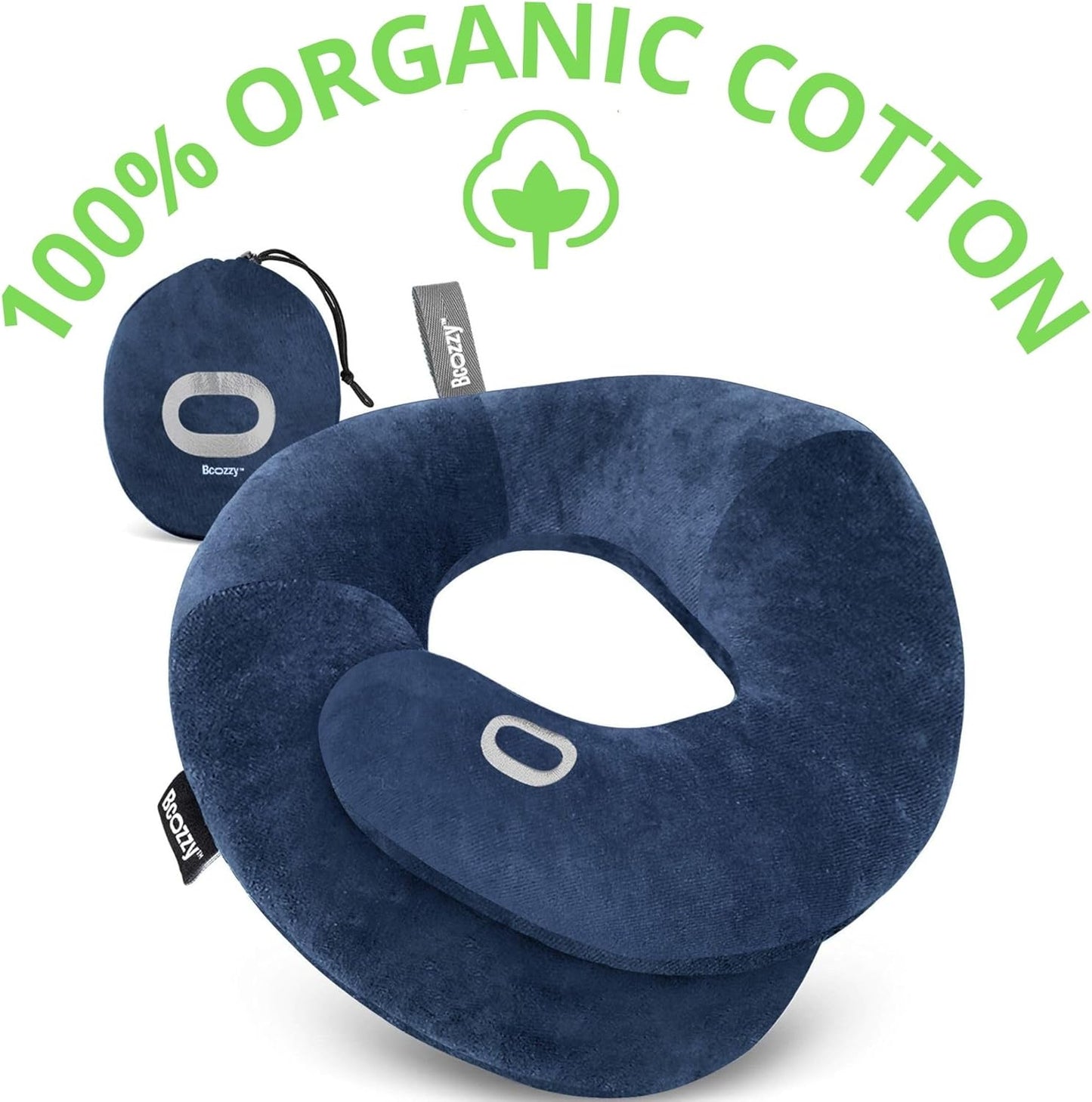 BCOZZY Organic Cotton Double Support Neck Pillow for Travel - 3 Ergonomic Positions for Head, Neck, and Chin Comfort - Ideal for Sleeping Upright on Flights, Cars, and at Home – X-Large, Navy