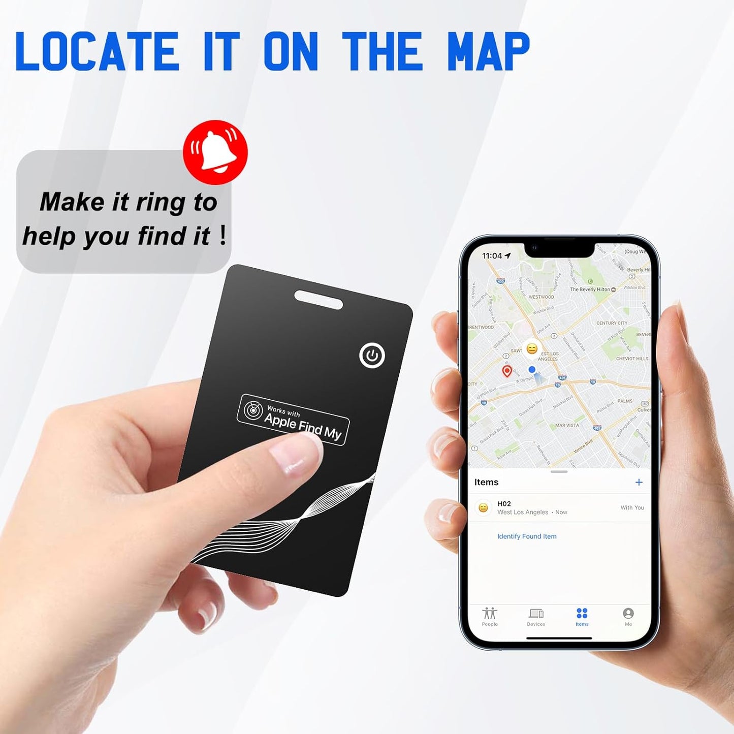 Wallet Tracker Card, Rechargeable Finder, Works With Apple Find My (iOS Only), Thin GPS Item Locator for Wallets, Luggage and More, IP68 Waterproof (Black)
