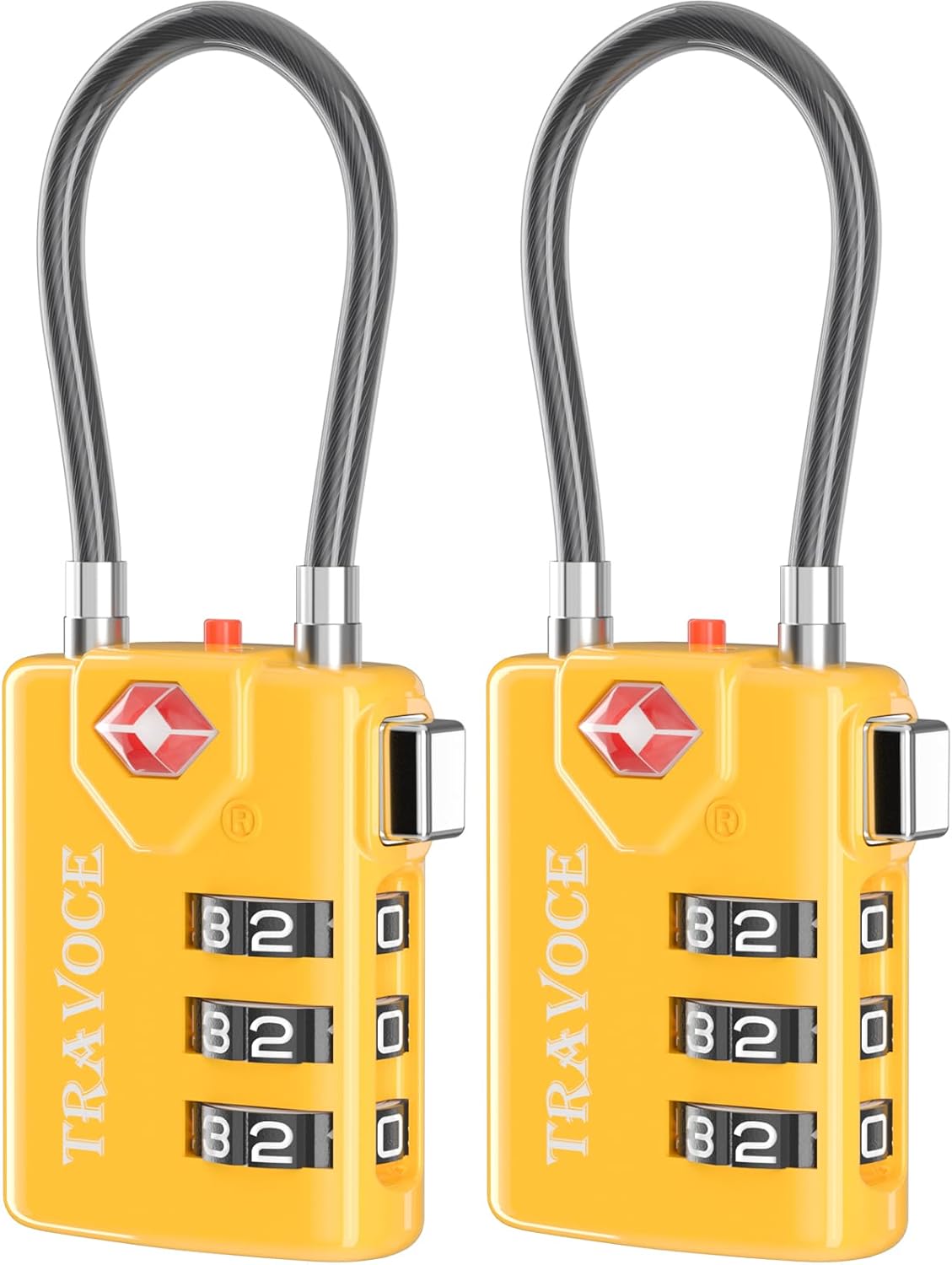 Search Alert TSA Approved Travel Combination Luggage Cable Locks for Suitcase, Gym Locker,Toolbox,Backpack 1,2,4,6 &10 pk (Yellow 2 Pack)