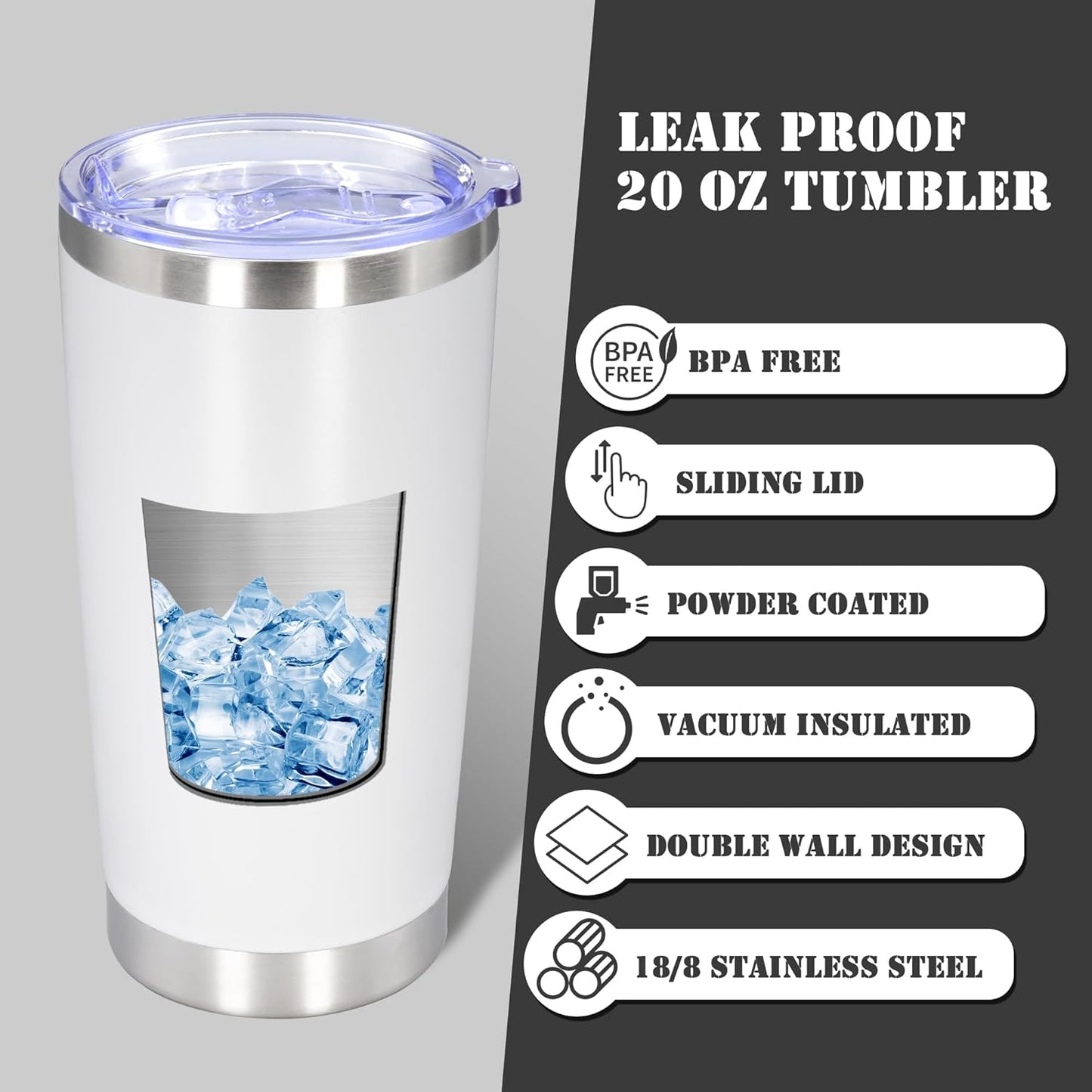 20 oz Tumbler with lid Double Wall Vacuum Insulated Tumblers Stainless Steel Coffee Mug Travel Coffee Tumbler Powder Coated Tumbler Cup Keep Hot&Cold - (White 12 Pack)