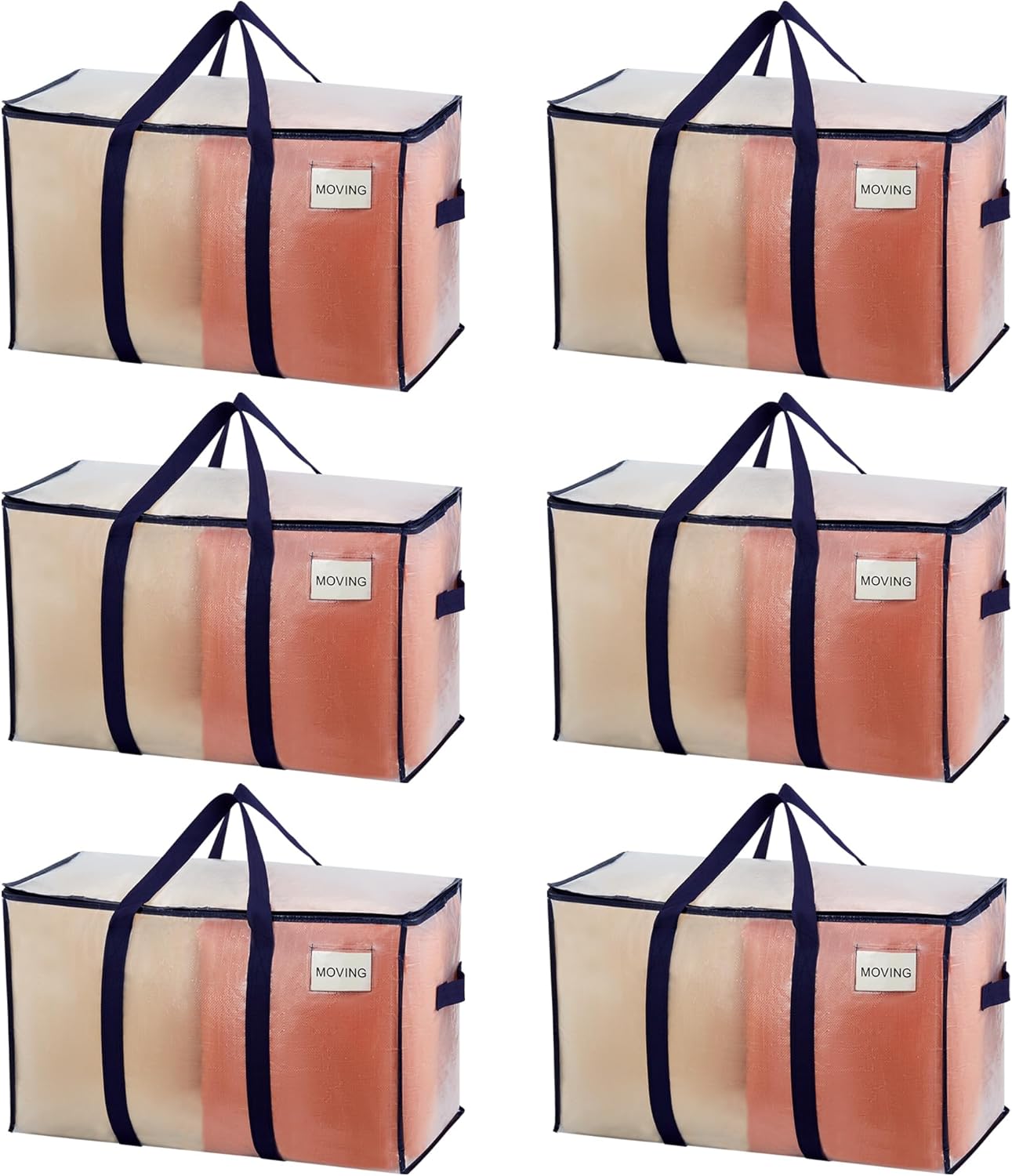 VENO 6 Pack Moving Bags, Heavy Duty, Moving Boxes Alternative, Packing Storage Supplies for Dorm Room Essentials with Zipper for Clothes, Extra Large Totes for Packaging (Clear, 6 Pack)