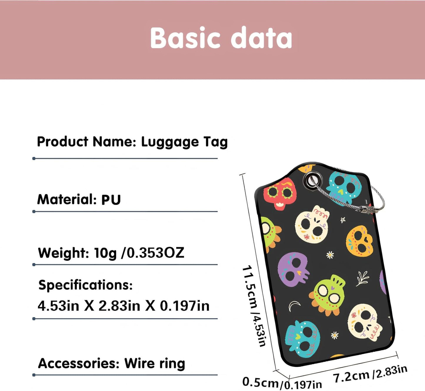 Luggage Tags for Suitcases, 2-Pack PU Leather for Cruise & Travel, Baggage ID Tags with Privacy Cover & Address Card, Durable Metal Ring, Kids Adults Travel Accessories, Sugar Skulls