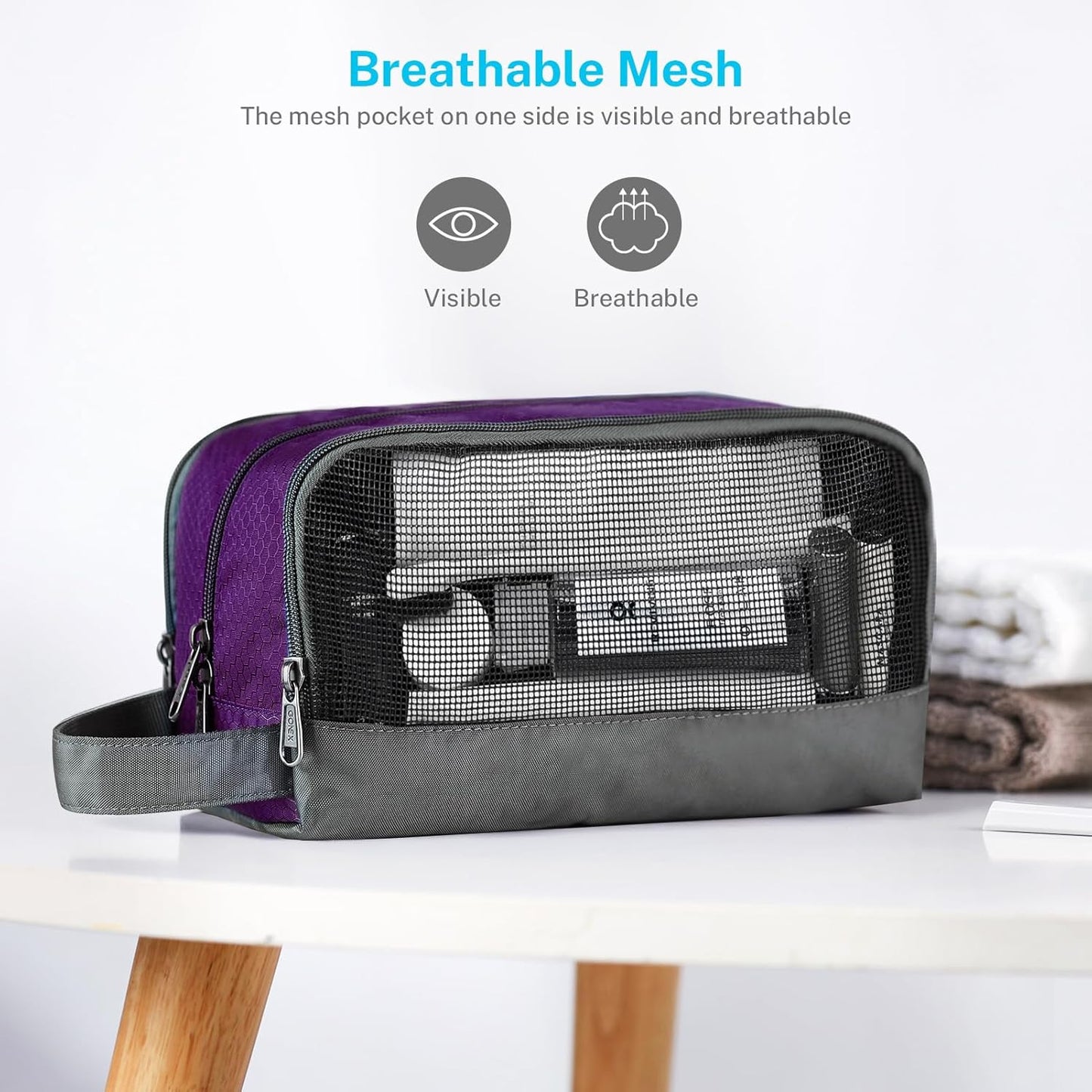 Gonex Travel Toiletry Bag Nylon, Dopp Kit Shaving Bag Toiletry Organizer Deep Purple