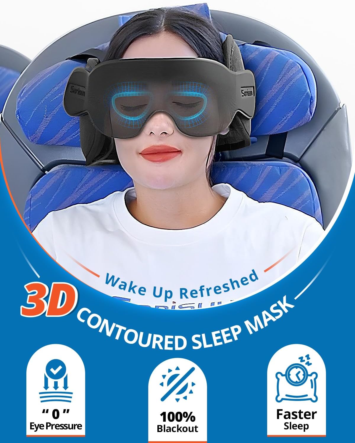 Travel Pillow Combo with Chin Strap, Airplane Pillows with 3D Eye Mask for Sleeping, 360° Support Plane Head Strap for All Plane Seats, Long Flights Essentials, Stop Bobblehead, Black