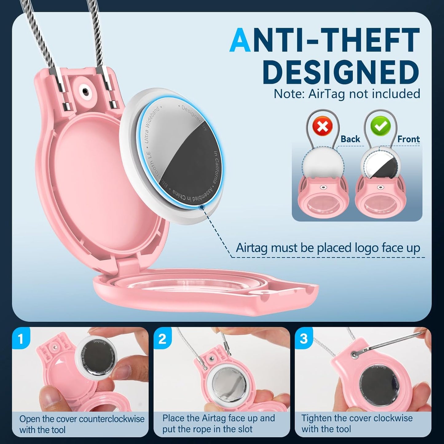 Waterproof Airtag Holder,Airtag Case with Secure Lock,Airtags Keychain for Apple Airtag,Anti-Lost Protective Cover Air tag Accessories for GPS Item Finder Tracker Luggage,Bag,Key,Pet,Cat Dog,Pink