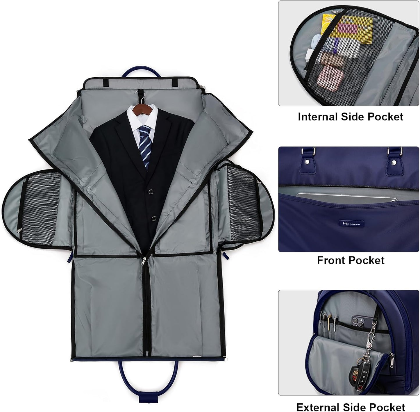 Modoker Rolling Garment Bags, Large Garment Duffle Bag with Wheels, 3 in 1 Garment Suit Luggage Bag for Women Men Business Travel Weekender, Blue