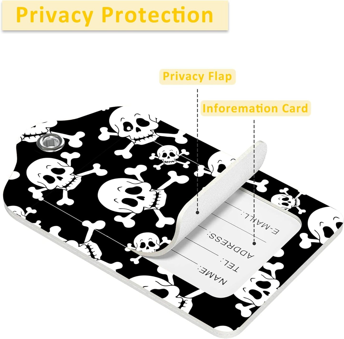 2 Pack Human Skeleton Luggage Tag for Suitcases Skull PU Leather Bag Travel Suitcase ID Identifier Baggage Tags for Women Men Travel