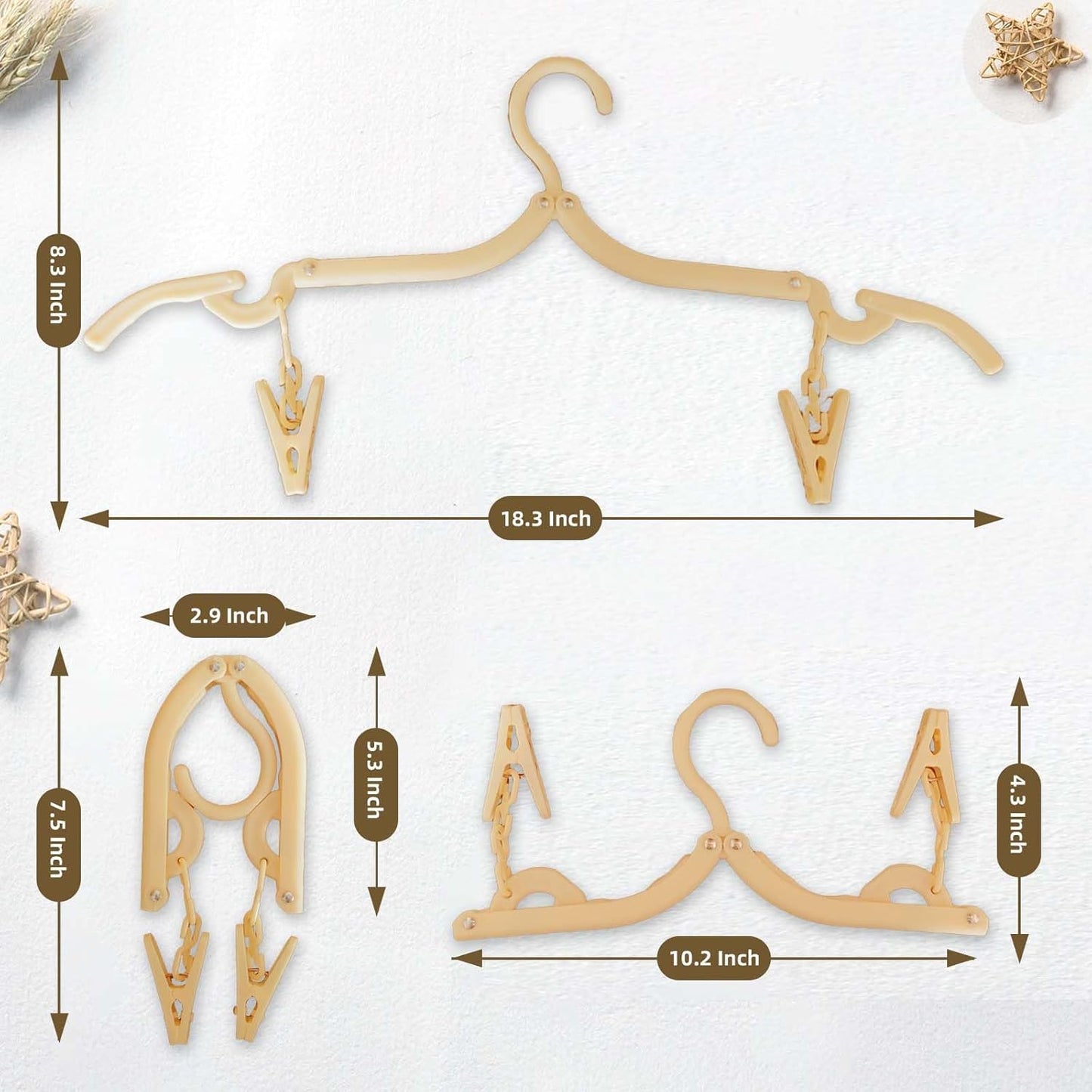 12-Piece Foldable Travel Hangers with Clips - Collapsible Coat Hanger for Pants, Socks, Underwear & Drying Rack