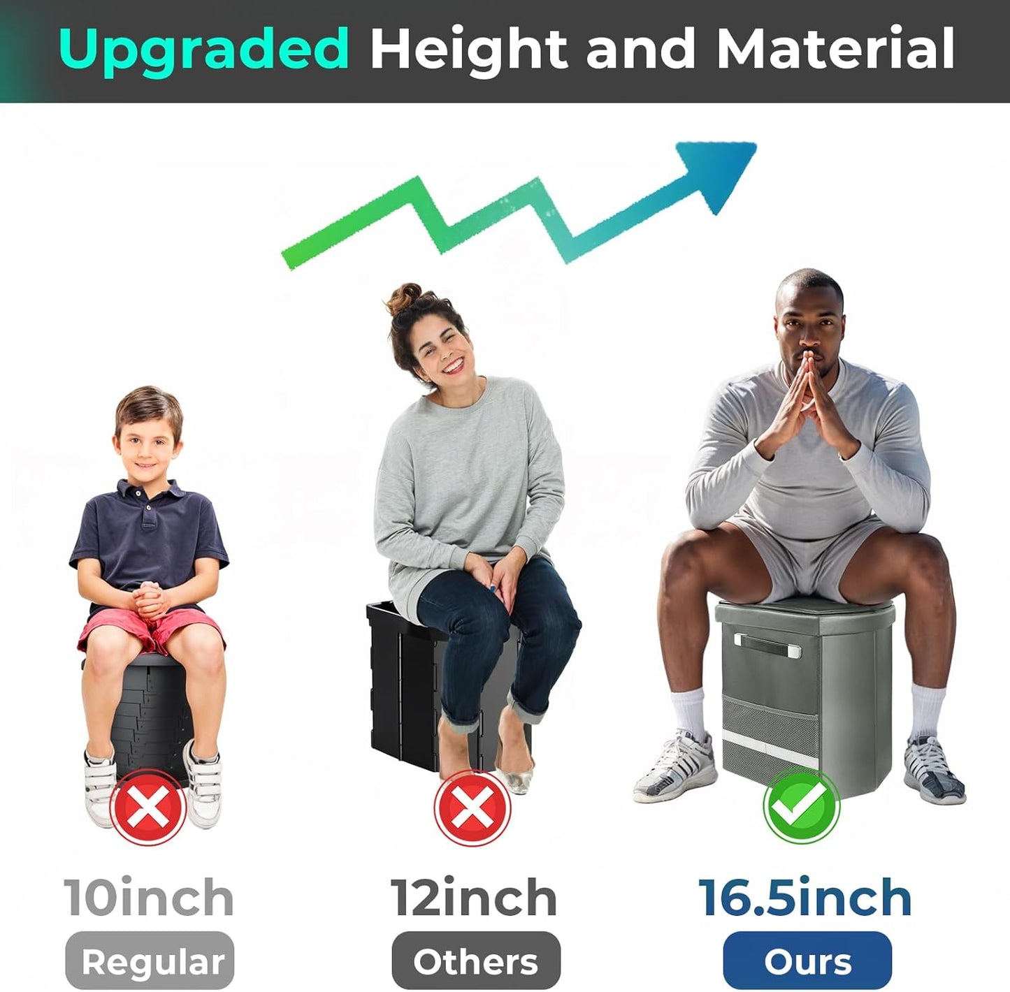 2025 Upgraded 16.5'' XL Portable Toilet for Adults,Tall Camping Toilet with Lid and Convenient Carry Bag, Portable Potty for Camping, Hiking, Car Travel,Truck, RV, Boating, Road Trips, Beach (Gray)