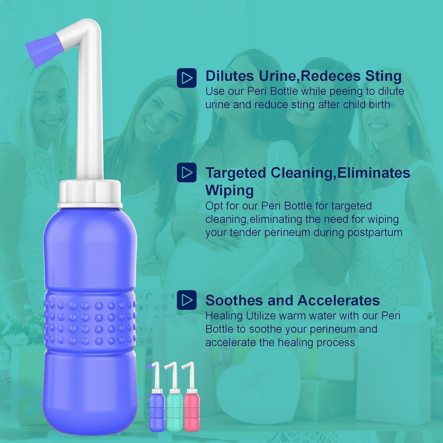 2PCS Blue+Green Peri Bottle for Postpartum Essentials, Feminine Care - 15oz Peri Bottle for Postpartum Perineal Care- Baby Travel Bathing kit, Portable Bidet for Travel,Birth Tears, Hemorrhoids, Pain