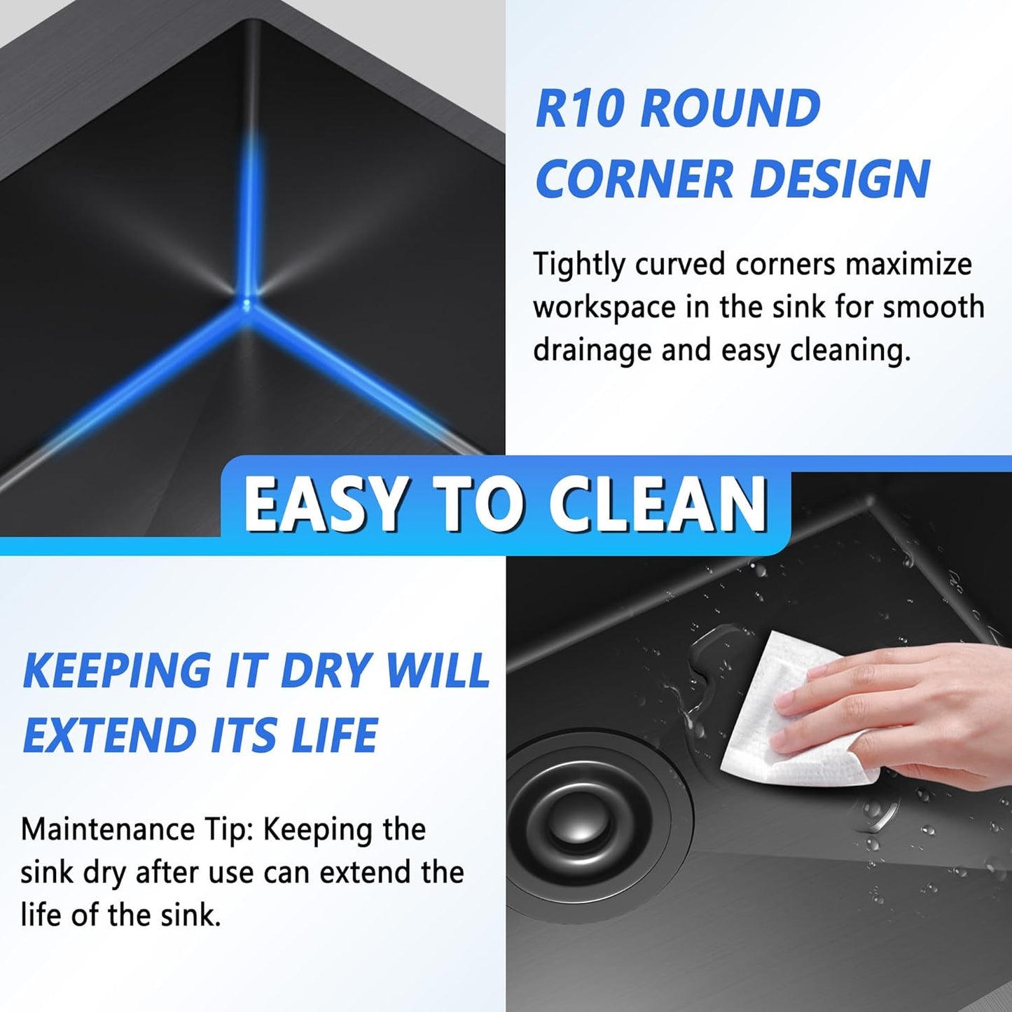 25x22 Inch Black Drop In Kitchen Sink, 25 Inch Gunmetal Black Kitchen Sink Top Mount 18 Gauge Stainless Steel Single Bowl Deep KitchenSink With Grid Handmade KitchenSink Drop In