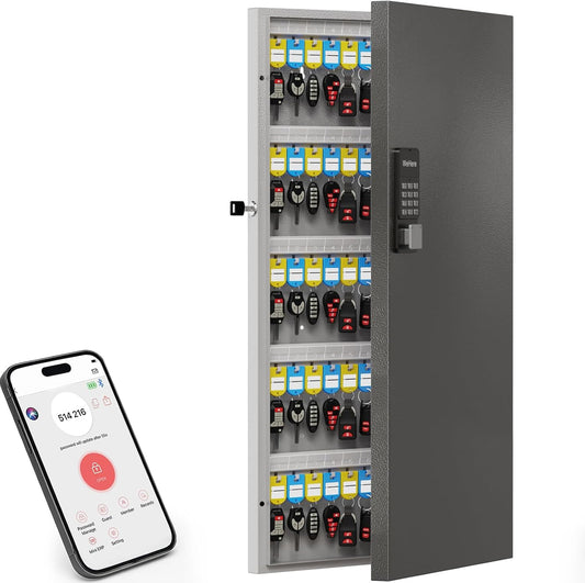 120 Key Lock Box Wall Mount, APP Bluetooth/Wi-Fi, OTP/Fixed Code, Key Unlock, Smart Key Cabinet with Tag, Key Organizer Holder Box for Office, Valet, Realtor, Hotel Key Management