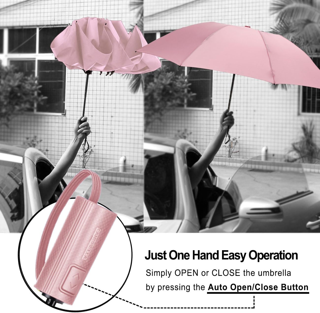 LANBRELLA Compact Reverse Folding Umbrella Auto Windproof Travel Umbrella
